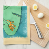 ユリの上にかわいい緑のカエル キッチンタオル (四つ折り)