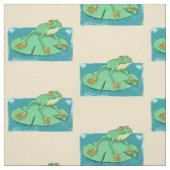 ユリの上にかわいい緑のカエル ファブリック (見本)