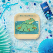 ユリの上にかわいい緑のカエル ペーパープレート (パーティー)