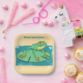 ユリの上にかわいい緑のカエル ペーパープレート (パーティー)