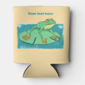 ユリの上にかわいい緑のカエル 缶クーラー (正面)