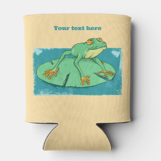 ユリの上にかわいい緑のカエル 缶クーラー (裏面)