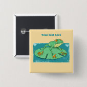 ユリの上にかわいい緑のカエル 缶バッジ (正面&裏面)