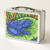 ユリの上に斑点のある青いカエル草の葦の植物 メタルランチボックス (裏面)