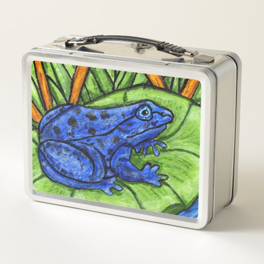 ユリの上に斑点のある青いカエル草の葦の植物 メタルランチボックス (裏面)