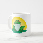ユリの上のマンガの緑のカエル コーヒーマグカップ (正面左)