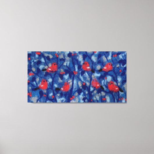 ユリの木、赤い鳥、青い森の木の繊維芸術 キャンバスプリント (正面)