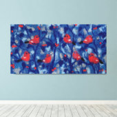 ユリの木、赤い鳥、青い森の木の繊維芸術 キャンバスプリント (インサイチュ (ウッドフロア))