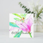 ユリの水彩画の第60誕生日のパーティの招待状 招待状 (スタンド正面)