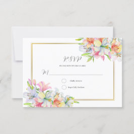 ユリの水色の花の結婚式rsvp 出欠カード