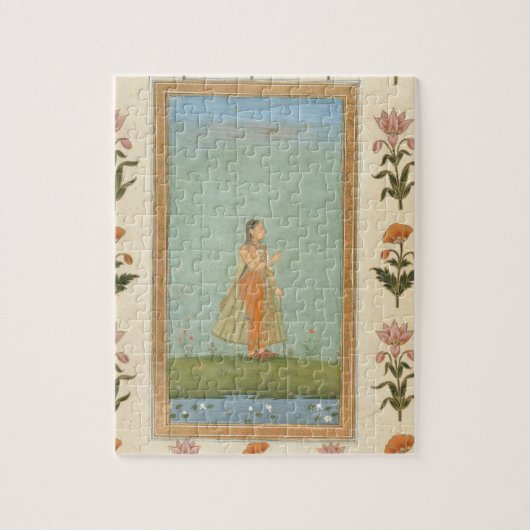 ユリの池を待機する花を握っている女性fr ジグソーパズル (縦)