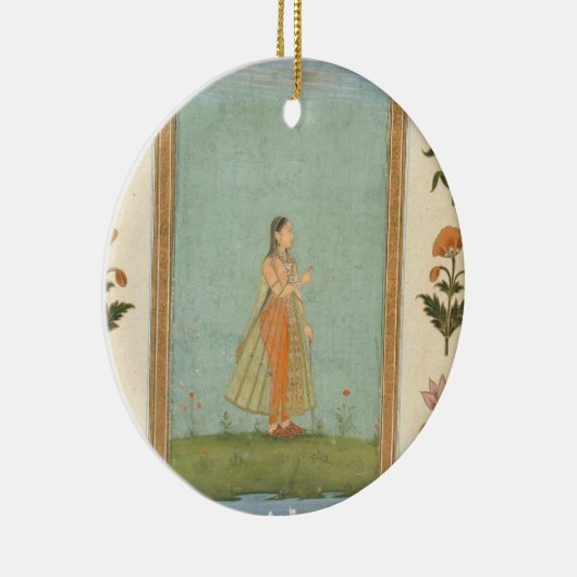 ユリの池を待機する花を握っている女性fr セラミックオーナメント (右)