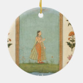 ユリの池を待機する花を握っている女性fr セラミックオーナメント (裏面)