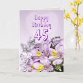 ユリの花が咲く45誕生日カード カード (黄色い花)