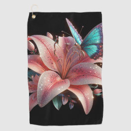 ユリの花と蝶 ゴルフタオル