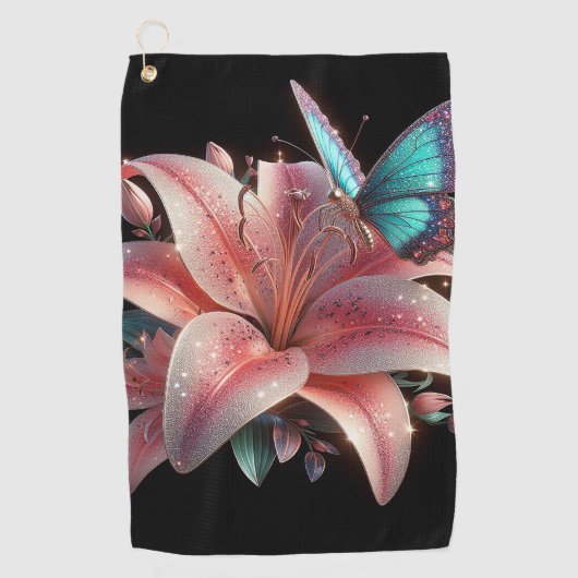 ユリの花と蝶 ゴルフタオル (正面)