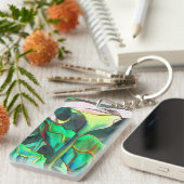 ユリの花の白と緑のアートキーチェーン キーホルダー (正面右)