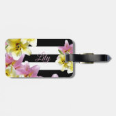 ユリの花の黒と白のパタストライプのーン ラゲッジタグ (裏面横)