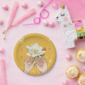 ユリの花を持つ手描きスタイル ペーパープレート (パーティー)