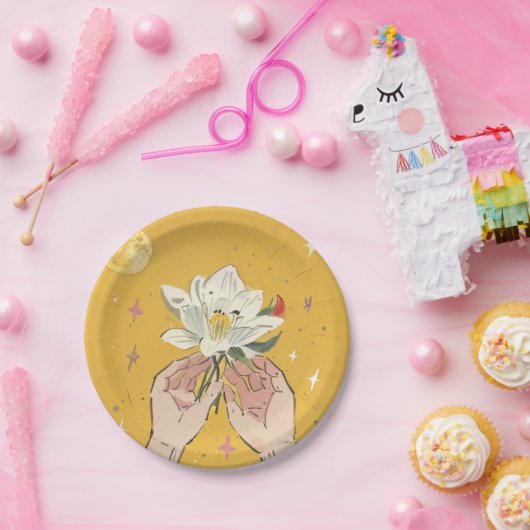 ユリの花を持つ手描きスタイル ペーパープレート (パーティー)