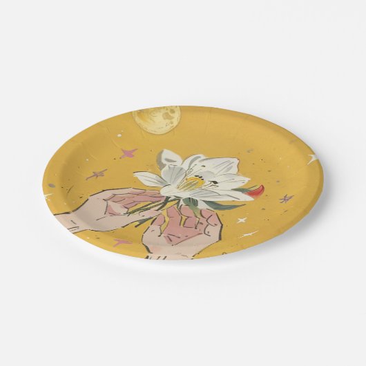 ユリの花を持つ手描きスタイル ペーパープレート (アングル)