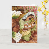 ユリの花を持つ母と子 カード (黄色い花)