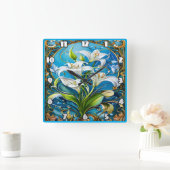 ユリの花華美フローラデザイン スクエア壁時計 (ホーム)