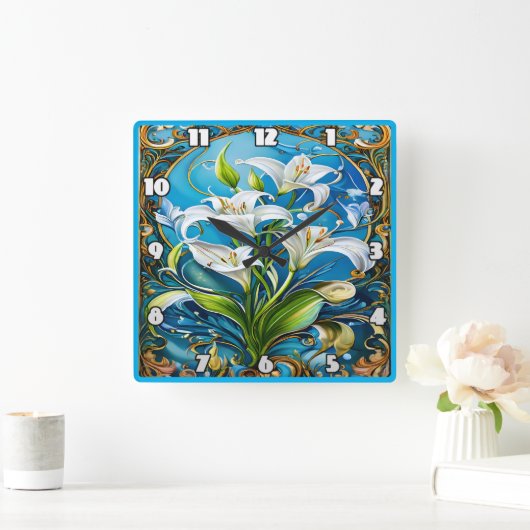 ユリの花華美フローラデザイン スクエア壁時計 (ホーム)