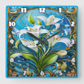 ユリの花華美フローラデザイン スクエア壁時計 (正面)