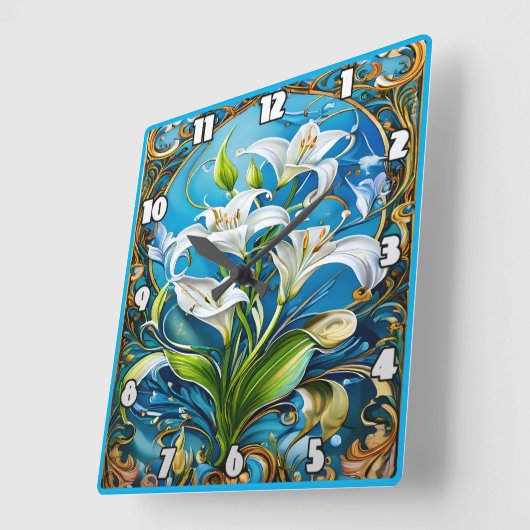 ユリの花華美フローラデザイン スクエア壁時計 (傾斜)