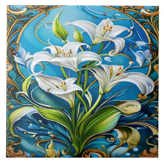 ユリの花華美フローラデザイン タイル (正面)