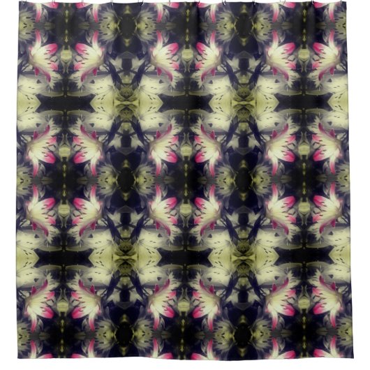 ユリの花黒と白の部分柄 シャワーカーテン (正面)