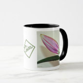 ユリの芽と黒い柄と内側を持つセラミックマグカップ マグカップ (正面右)
