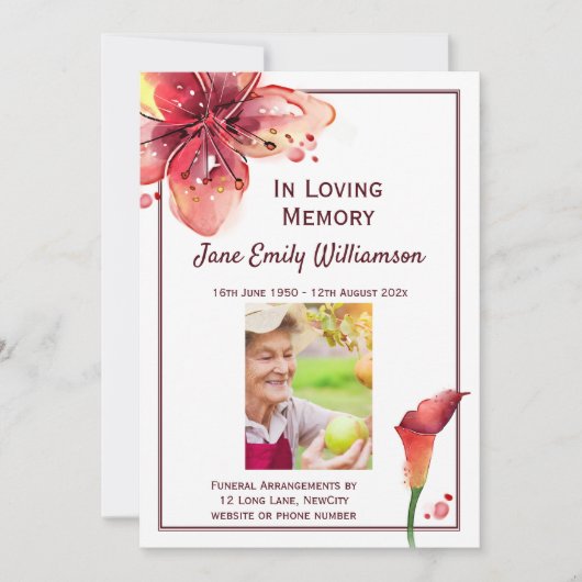 ユリの葬儀という愛の記憶の中で 案内状 (正面)