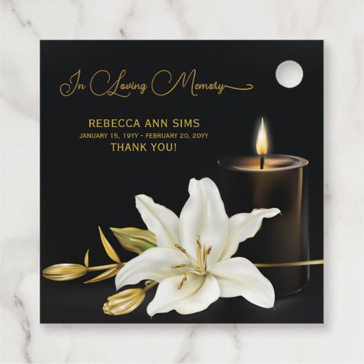 ユリの蝋燭の葬儀 フェイバータグ (裏面)