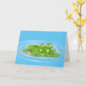 ユリの誕生日に咲く緑のカエル カード (黄色い花)