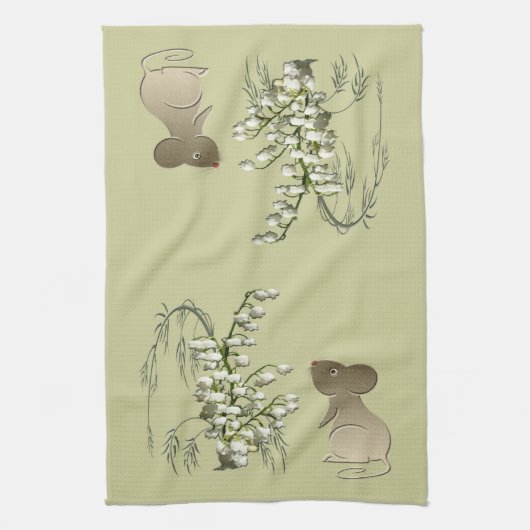 ユリの谷およびマウスのアメリカ人のMoJoの台所 キッチンタオル (縦)