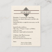 ユリのMemorareの神聖なカードを持つ賛美された聖母マリア 名刺 (裏面)