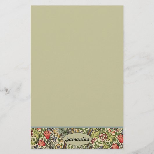 ユリのMorrisのヴィンテージの花のパーソナライズなモノグラム 便箋 (正面)