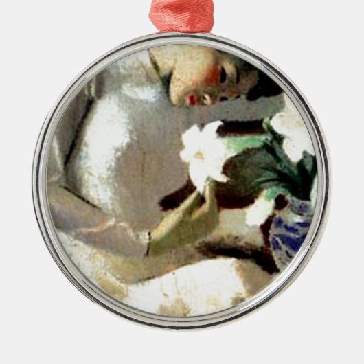 ユリを持つ若いベトナムの女性 メタルオーナメント (正面)