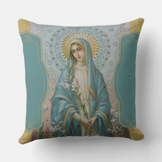 ユリを持つ賛美された新しい母メリー クッション (裏面)