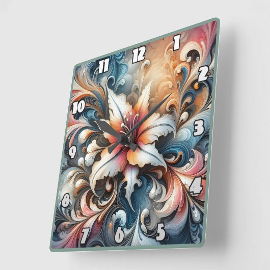 ユリカラフルと旋回するフローラデザイン スクエア壁時計 (傾斜)