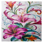 ユリカラフルの花の鮮やかフローラデザイン タイル (正面)