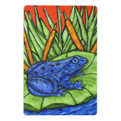 ユリパッド背の高い草の上の明るい青まだらのカエル ミニクリップボード (裏面)