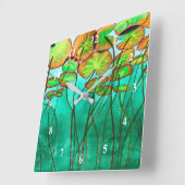 ユリパードの穏やかな緑の池 スクエア壁時計 (傾斜)