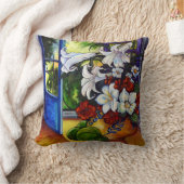 ユリ及びナシ16" X 16"綿の枕 クッション (ブランケット)