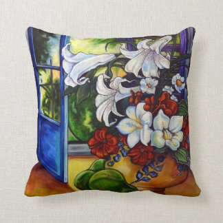 ユリ及びナシ16" X 16"綿の枕 クッション