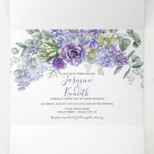 ユリ素朴ラック，多肉類，ユーカリ結婚ス 三つ折り招待状 (内部中)