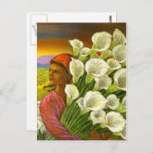 ユリ絵画ハガキ付きの女性のS ポストカード (正面/裏面)