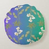 ユリ花の白い花柄 ラウンドクッション (裏面)